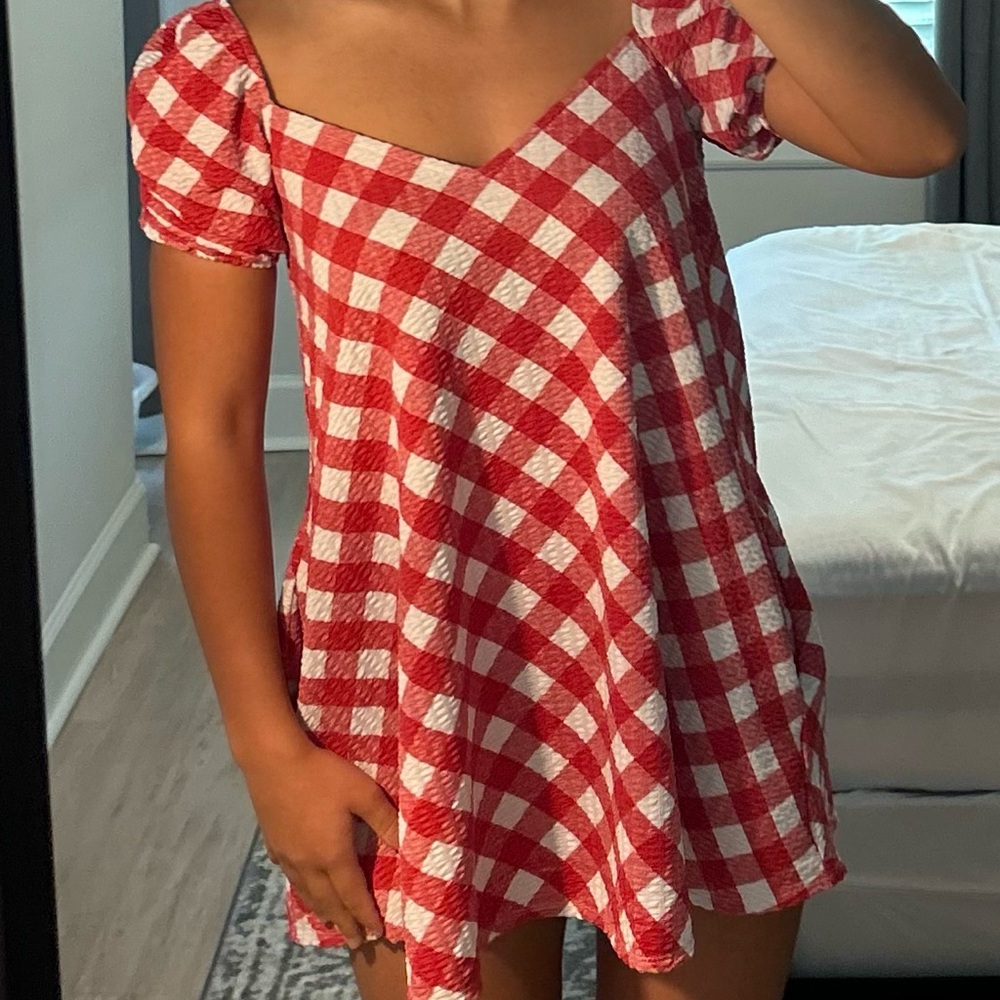 ASOS Red and White Puff Sleeve Sundress